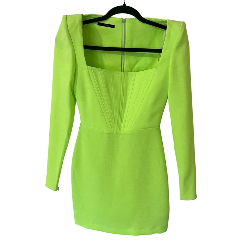 Alex Perry Neon Lime Long Sleeve Mini Dress